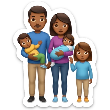 brown family with mom dad teenage daughter toddler son and baby sticker