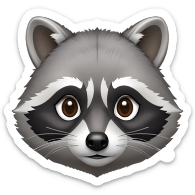 Cinematic-Noble-Raccoon-Portrait-Emoji – Poised and confident, with a sturdy build and a beautifully textured fur of silver-grey accented by dark black facial markings, deep-set, intelligent brown eyes, simplified yet sharp and sophisticated. sticker
