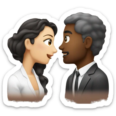 Una pareja dándose un beso el hombre que sea blanco ojos rasgados pelo café muy claro y rulos y la mujer blanca pelo negro largo con rulos en las puntas y ojos rasgados sticker
