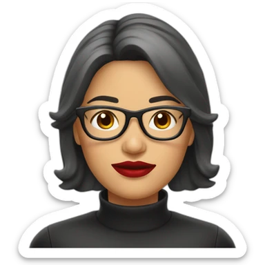 Mujer cabello castaño largo, piel pálida con lentes, labios rojos sticker