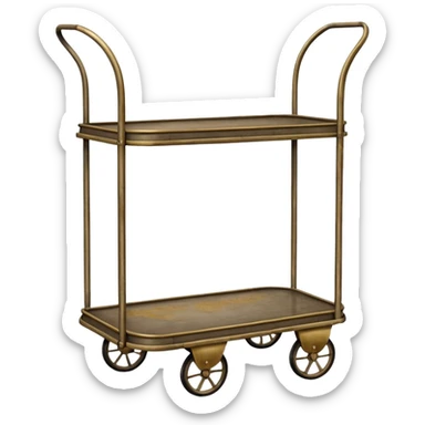 vintage hotel trolley with only one platform at the bottom with one suitcase and curved arch at the top sticker