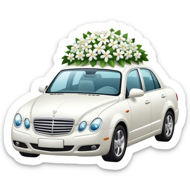 Luxury car with wedding decorations, on the side sticker