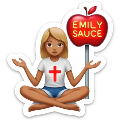Girl sitting cross cross apple sauce with a neon sign saying Emily  sticker