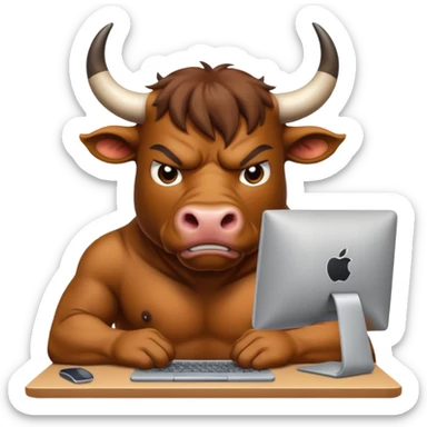 un toro seduto davanti al pc che impreca sticker