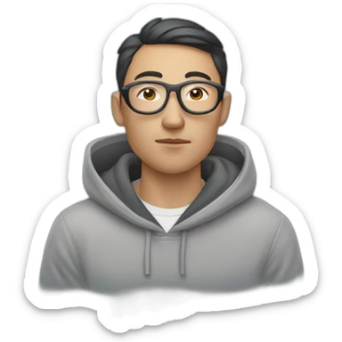 kazakh guy with glasees in grey hoody smoking sigarete with airpods in the ears sticker