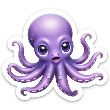 Meme-Worthy Floating Baby Octopus Portrait Emoji, Drifting gracefully in the water with soft, curled tentacles and a dreamy, weightless posture, showcasing a smooth, rounded light blue-purple body with mesmerizingly large, gentle eyes gazing into the abyss, Simplified yet poetically expressive features, highly detailed, glowing with a soft, celestial marine glow, high shine, quiet and mystical, stylized with an air of deep-sea serenity, soft glowing outline, capturing the essence of a tiny, peaceful cephalopod floating endlessly in the infinite beauty of the ocean depths! sticker