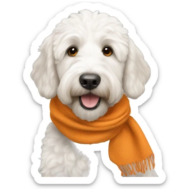 White Goldendoodle with a orange scarf  sticker