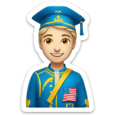 happy Ukrainian student in patriotic clothes sticker