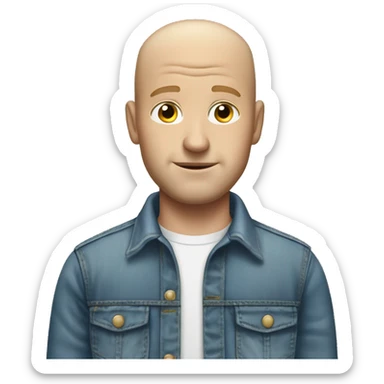 Tall white man with bald spot on the back of his head. Blond hair. Jeans and a construction shirt sticker