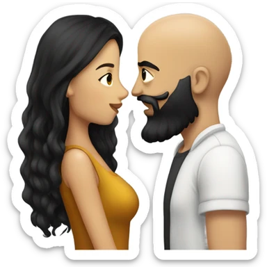 Bald man with black beard kissing girl with long black hair sticker