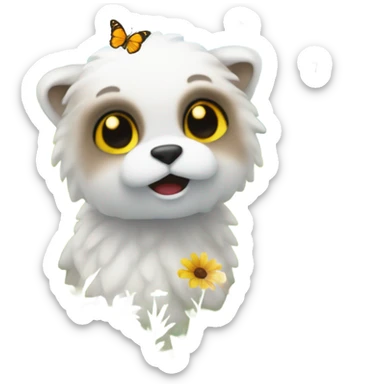 Design an emoji of a vibrant meadow filled with colorful wildflowers, rolling green hills, and a bright blue sky with fluffy white clouds. Add a few butterflies or bees to give it a lively, cheerful aesthetic sticker