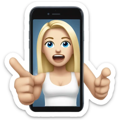 Screaming white girl with blonde hair and blue eyes in wheel chair taking selfies with iPhone sticker