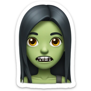 girl zombie with black long hair with teeth and serious face  sticker