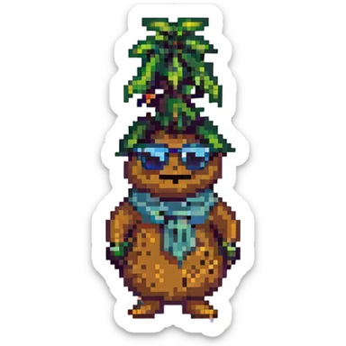 pixel art mandrake funkeiro, sunglasses, baggy pants, graffiti background, cheerful and cool sticker