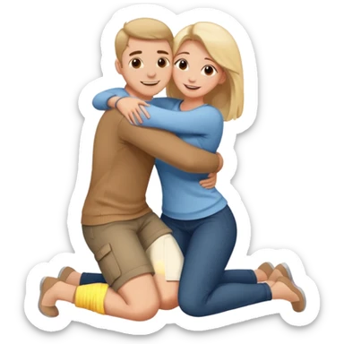 man on knees facing woman hugging her waist sticker