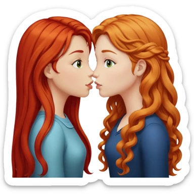 two girls kissing, one with long straight red hair, the other with long curly blonde hair sticker