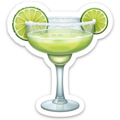 Margarita – glass with salted rim, lime wedge, ice sticker