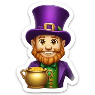A leprechaun green and purple cartoon character with a gold pot to my company ProsperOn sticker