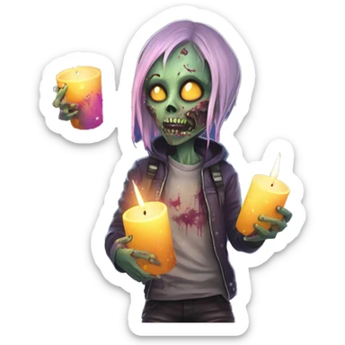 zombie person melting into graffiti galaxies with candles lanterns and fairy lights sticker