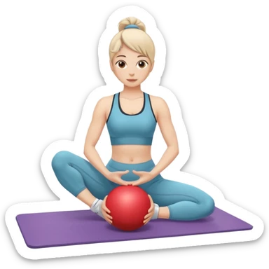 generate a pretty woman doing pilates on a mat with a small ball sticker