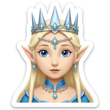 elf princess with pointy ears, white skin, blond hair with jewellery, blue eyes sticker