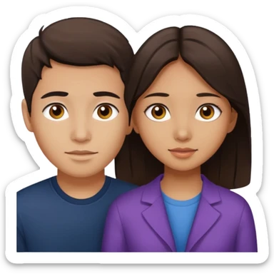 A darker Asian girl with brown eyes and dark brown hair, with her white boyfriend who has hazel eyes and light brown hair. sticker