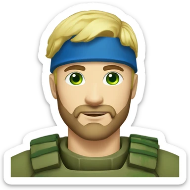 ukrainian military blonde man with a beard with green eyes with blue viking paint on the face  sticker