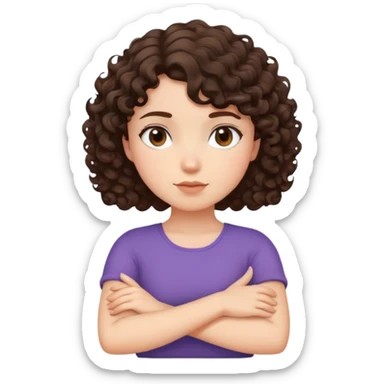 Girl with brunette curly short hair crossing her arms. Pretty sticker