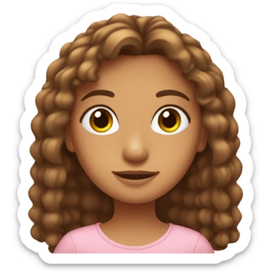 menina cabelo castanho claro comprido, olhos castanhos, pele clara,blusa rosa com laranja  sticker