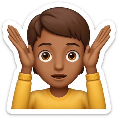 Nervous emoji + hands up emoji. Remove flow effects at the very top the of the hands so the head can be between the hands sticker