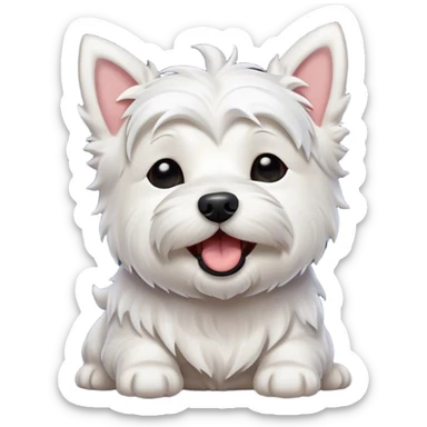 Cinematic Cute Yawning West Highland White Terrier Portrait Emoji, Head tilted slightly with a dramatic, wide-open yawn, showcasing a soft, fluffy white coat with floppy ears slightly drooping and round dark eyes barely open in drowsy contentment, Simplified yet irresistibly adorable features, highly detailed, glowing with a soft, cozy glow, high shine, relaxed yet expressive, stylized with a touch of whimsy, bright and endearing, soft glowing outline, capturing the essence of a sleepy yet affectionate companion, so drowsy it feels like it could stretch out of the screen and curl up for a nap! sticker