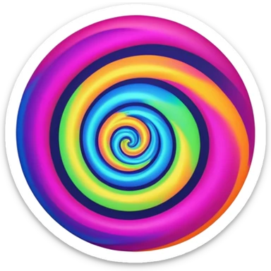 create  a Circular emoji, thin black outline, neon energy tornado vortex, clockwise glowing spiral, blue and green outer swirls, magenta and purple core, red inner arc, yellow-orange base glow, smooth gradients, psychedelic futuristic style, high saturation, intense glow, centered sticker
