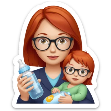 red lang haired woman with glasses with baby bottle sticker