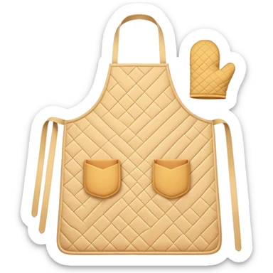 Cinematic Realistic Apron & Oven Mitts, a neatly folded soft pastel apron with subtle fabric textures, resting next to thickly padded oven mitts with a quilted pattern, warm golden kitchen lighting reflecting off the fabrics, evoking a sense of homely warmth and culinary creativity. sticker