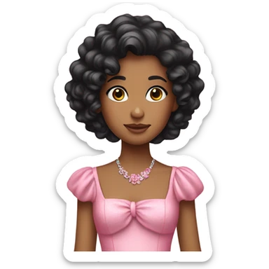 A girl with black curly hair that’s wearing a fancy pink dress  sticker