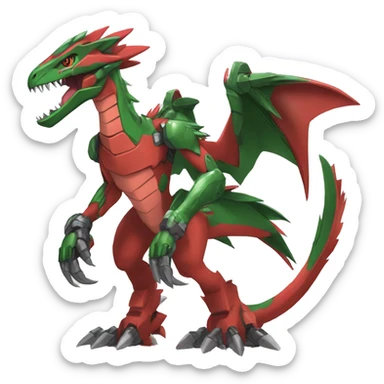 Cool Edgy Green Red Digimon-Fakemon-Guilmon-Velociraptor-Dragon-Mecha full body sticker