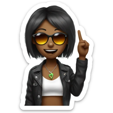 girl with sunglasses sticking out their tongue like a heavy metal guy and holding up the ILY hand sign sticker