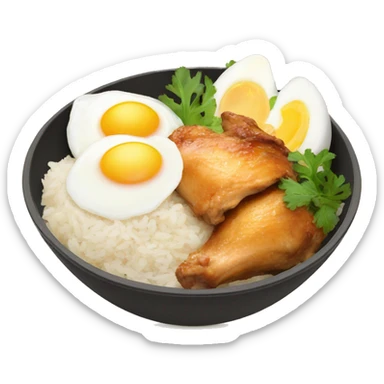 chicken thigh rice bowl with two eggs sticker