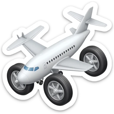 Isometric view of airplane landing gear in emoji style — one inflated, puffy wheel with a strut, soft 3D look, rounded shapes, clean and cartoon-like sticker