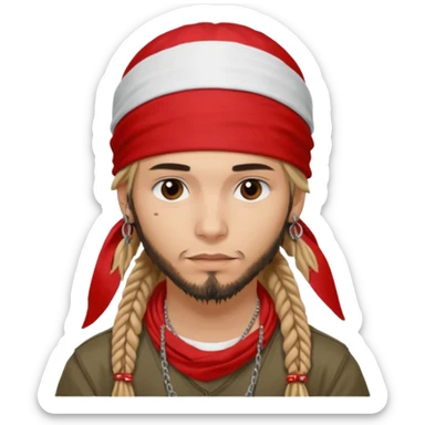 Tom kaulitz in 2005 with a bandana under a red cap, a lip ring and brown\blondish dreads up to his shoulders sticker