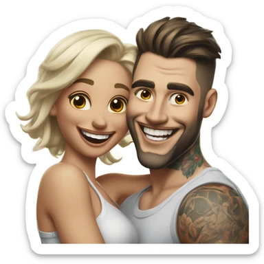 Hyper Realistic beautiful woman in the arms of a very handsome tattooed man laughing  sticker