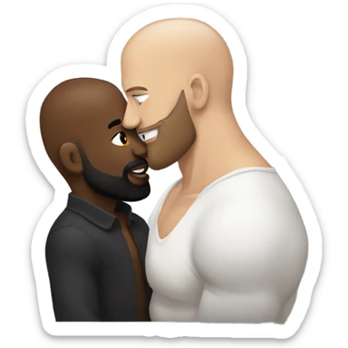 White brunette kissing muscular black bald man with beard sticker