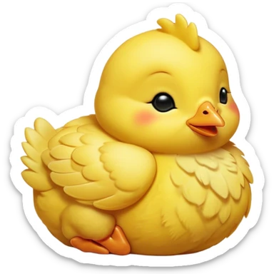 Meme-Worthy Cute Sleeping Yellow Baby Chicken Portrait Emoji, Head resting peacefully with a contented smile, showcasing a delightfully tiny build and a luxuriously soft bright yellow downy coat, eyes shut in a serene, restful nap, Simplified yet hilariously adorable features, highly detailed, glowing with a soft, drowsy light, high shine, relaxed and utterly lovable, stylized with an air of playful laziness, bright and heartwarming, soft glowing outline, capturing the essence of a comically sleepy chick, so meme-worthy it feels like it could instantly become the next viral sensation of adorable slumber! sticker