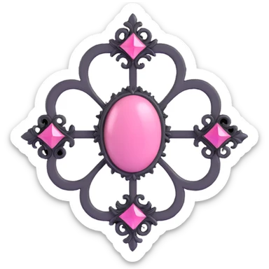 minimal 3D gothic brooch with pink accent, simple and elegant sticker