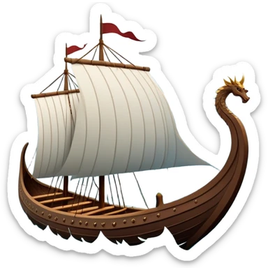 clash-of-clans-aesthetic_-cinematic-viking-longboat, rendered in a flat, bold vector style with minimal shading, featuring a striking dragon-headed prow slicing through icy, churning waters. The longboat’s intricately detailed shields and carved motifs evoke a sense of epic adventure and Nordic might, with billowing sails catching a dramatic, stormy sky backdrop. sticker