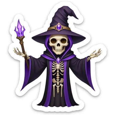 dark mage skeleton lich with black robes and purple magic sticker