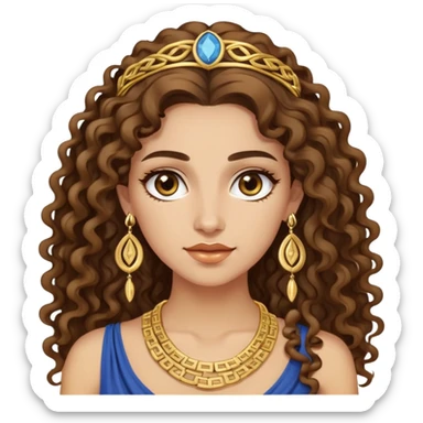 attractive Greek woman with long curly hair and light skin wearing gold Greek jewelry sticker