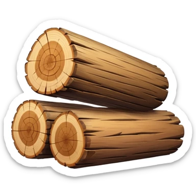 two logs, one propped up sideways on the bottom log, with a sparkle in the foreground. the log should not have a hole in the center. sticker