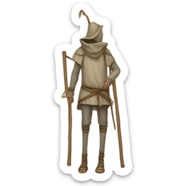 a person walking with stilts on both legs, not using arms, medieval sticker