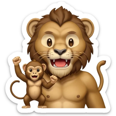 Roaring lion facing a calm monkey in who has his fist on his chin smiling sticker